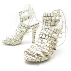 Outlet Élégance DIOR 32 NEUF CHAUSSURES CHRISTIAN DIOR SANDALES TALONS SAFARI 40 CUIR CROCO SHOES Écru