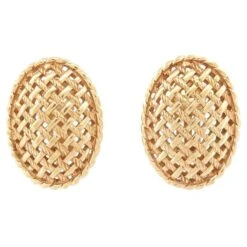 Christian Dior NEUF VINTAGE BOUCLES D'OREILLES DIOR CANNAGE CLIP EN METAL DORE GOLDEN EARRINGS Doré