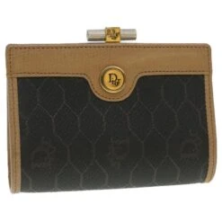 Christian Dior Honeycomb Canvas Porte-Monnaie PVC Cuir Noir Auth 37872