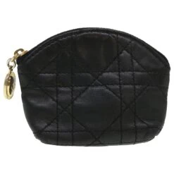 Christian Dior Lady Dior Porte-Monnaie Agneau Noir Auth Bs4707
