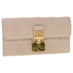 Christian Dior Portefeuille Long Lady Dior Peau D'Agneau Rose 33-MA-0147 Auth 39364
