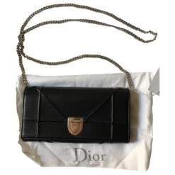 Christian Dior Diorama Grand Portefeuille Sur Chaîne Noir