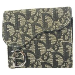 Dior Portefeuille Compact Bleu Marine Monogram Trotter Saddle