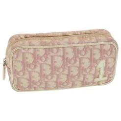 Pochette En Toile Christian Dior Trotter Rose Auth 36609