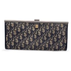 Christian Dior Sac à Main Vintage Blue Logo Tapestry Canvas Clutch Bag Bleu