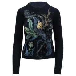 Pull En Maille Dior Motif Corail En Cachemire Bleu Marine