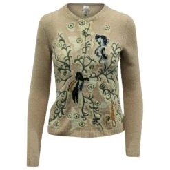 Pull En Maille Dior Motif Fleurs Brodées En Cachemire Beige