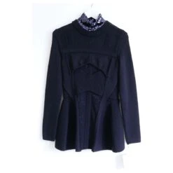Pré-automne Dior 15 Haut Péplum En Tricot à Sequins Bleu Marine
