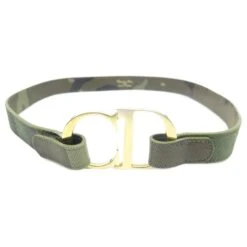 RARE CEINTURE CHRISTIAN DIOR LOGO CD T80 CUIR GRAINE KAKI CAMOUFLAGE BELT
