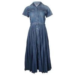 Robe Plissée Dior Denim En Coton Bleu