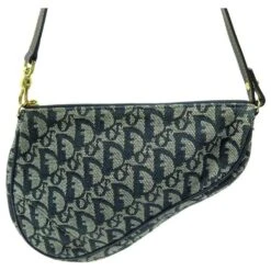 SAC A MAIN CHRISTIAN DIOR POCHETTE MINI SADDLE TOILE OBLIQUE BLEU HAND BAG Bleu Marine