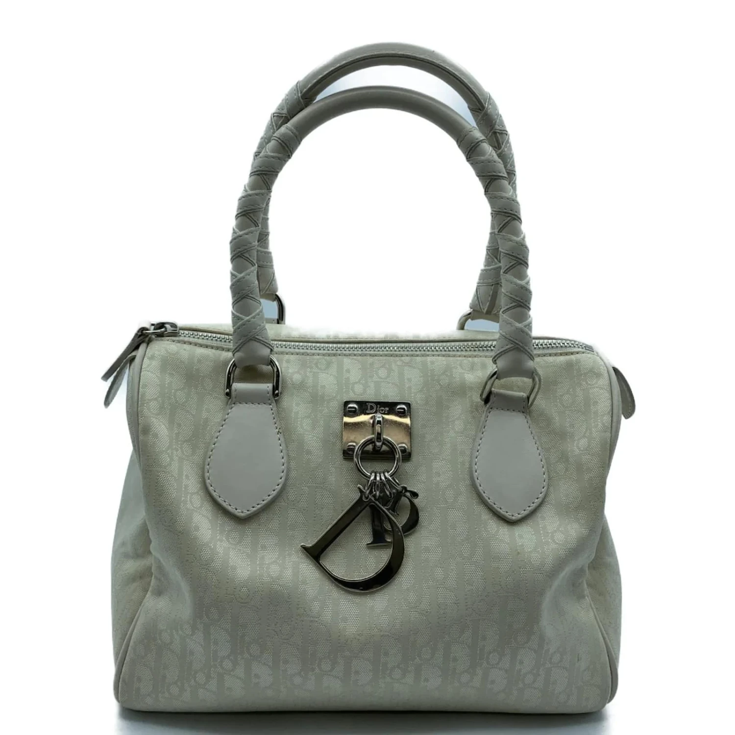 Dior Sac Boston à Breloque En Toile Oblique Blanc 1 Dior Sac Boston à Breloque En Toile Oblique Blanc