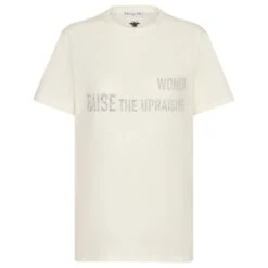 T-SHIRT DIOR FEMME RAISE 'Coton Et Lin Écru Blanc