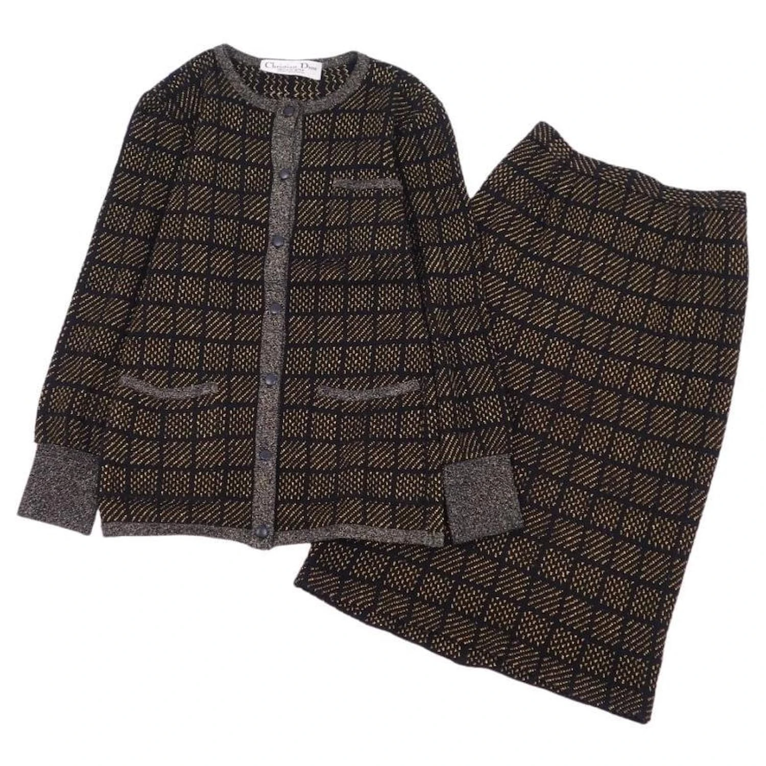 Tailleur Jupe Dior Marron Noir Doré 1 Tailleur Jupe Dior Marron Noir Doré