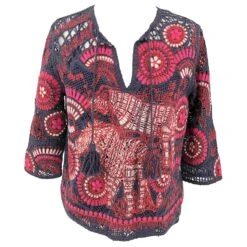 Croisière Dior 2020 Haut Au Crochet Violet Et Bleu Marine Avec Motif Lion Multicolore