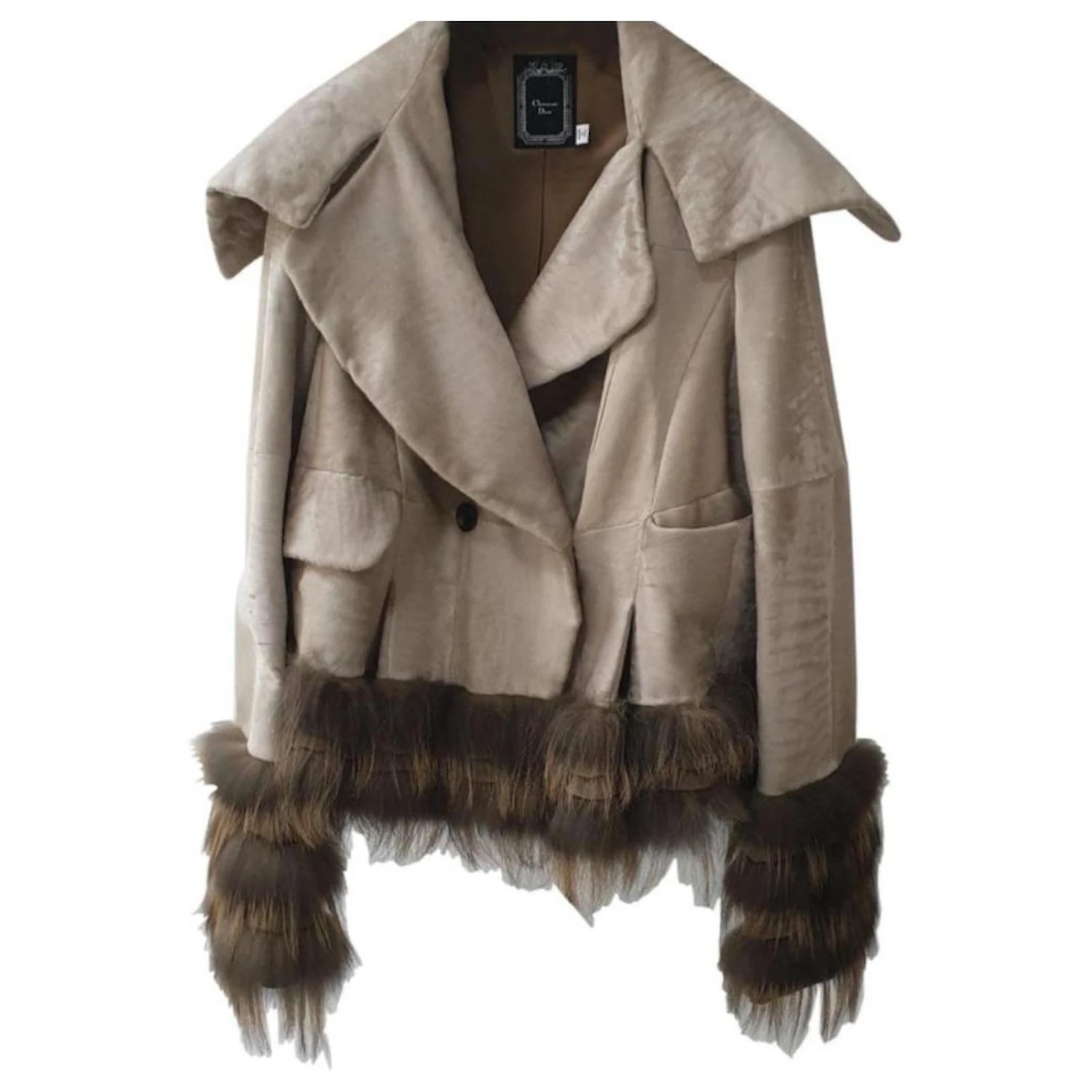 Veste Christian Dior En Cuir Beige Bordée De Renard 1 Veste Christian Dior En Cuir Beige Bordée De Renard