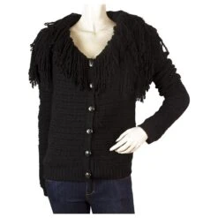 Christian Dior Black Fringe Collar Wool Alpaga Knit Cardigan Jacket US4 IT40 GB8 Noir