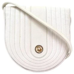 VINTAGE SAC A MAIN CHRISTIAN DIOR BESACE BANDOULIERE CUIR GRAINE BLANC HAND BAG