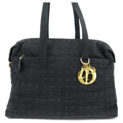 VINTAGE SAC A MAIN CHRISTIAN DIOR CD LADY CABAS TOILE NOIR CANVAS HAND BAG