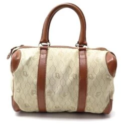 VINTAGE SAC DE VOYAGE CHRISTIAN DIOR A MAIN BOWLING TOILE ABEILLE CANVAS HANDBAG Beige